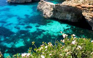 Blick von einer Klippe auf die Blue Lagoon